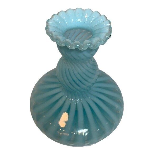 Vintage Fenton Opalescent Swirl Glass Candle Holder Blue Home Decor FLAW READ - Picture 2 of 6